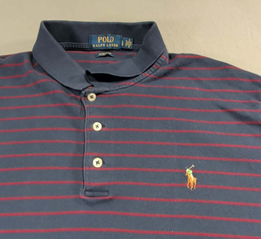 Polo Ralph Lauren Classic Fit Striped Polo Shirt Size L Navy Red Preppy